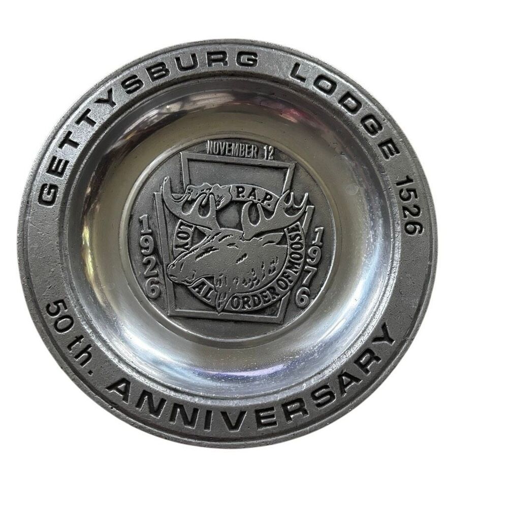 VTG 1976 Pewtarex Gettysburg Lodge 1526 Moose 9” 50th Anniversary Plate Plate